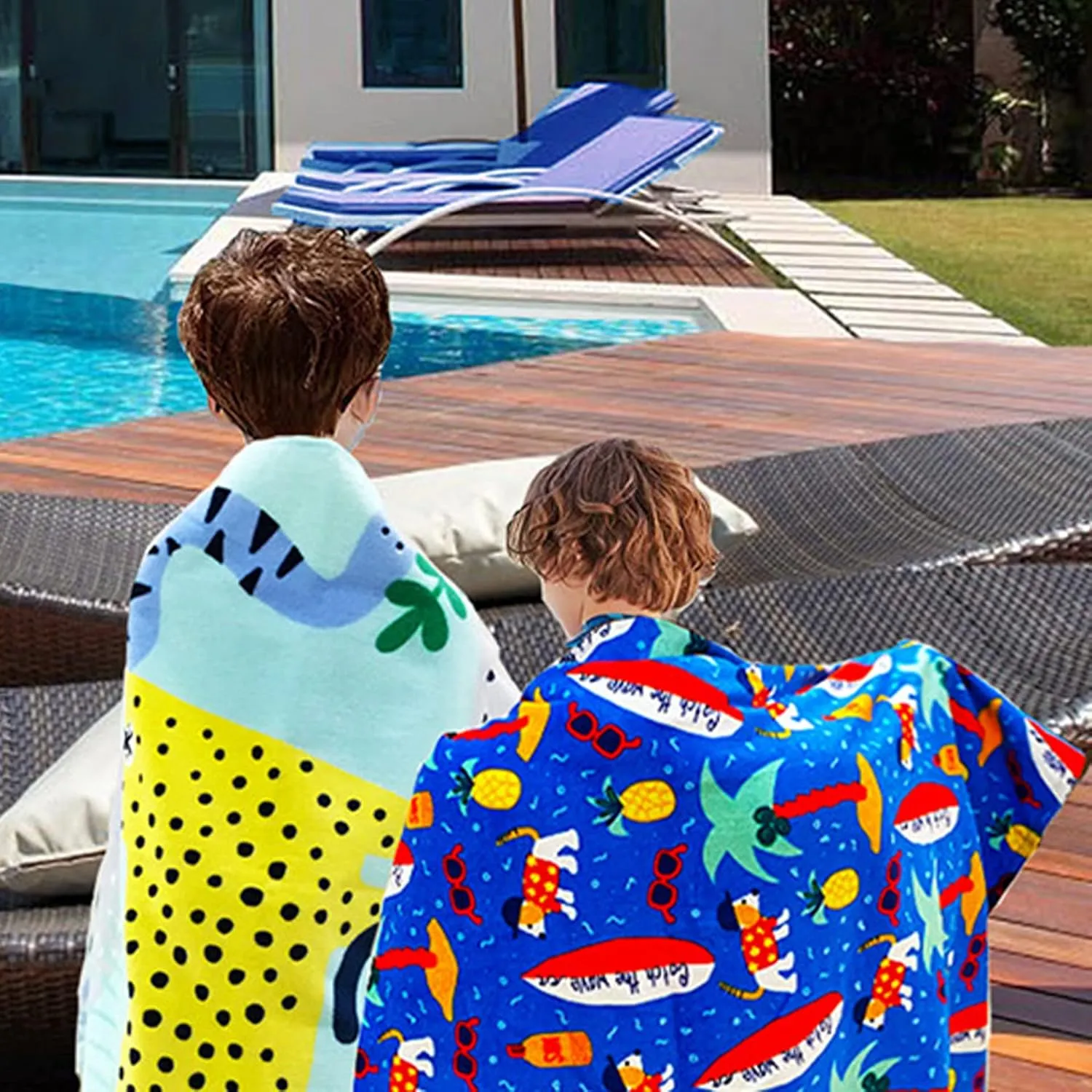 YIFONTIN Kids Beach Towel Cotton Soft Absorbent 25.5X51 inches for Bath Swimming, Surfboard Puppy.